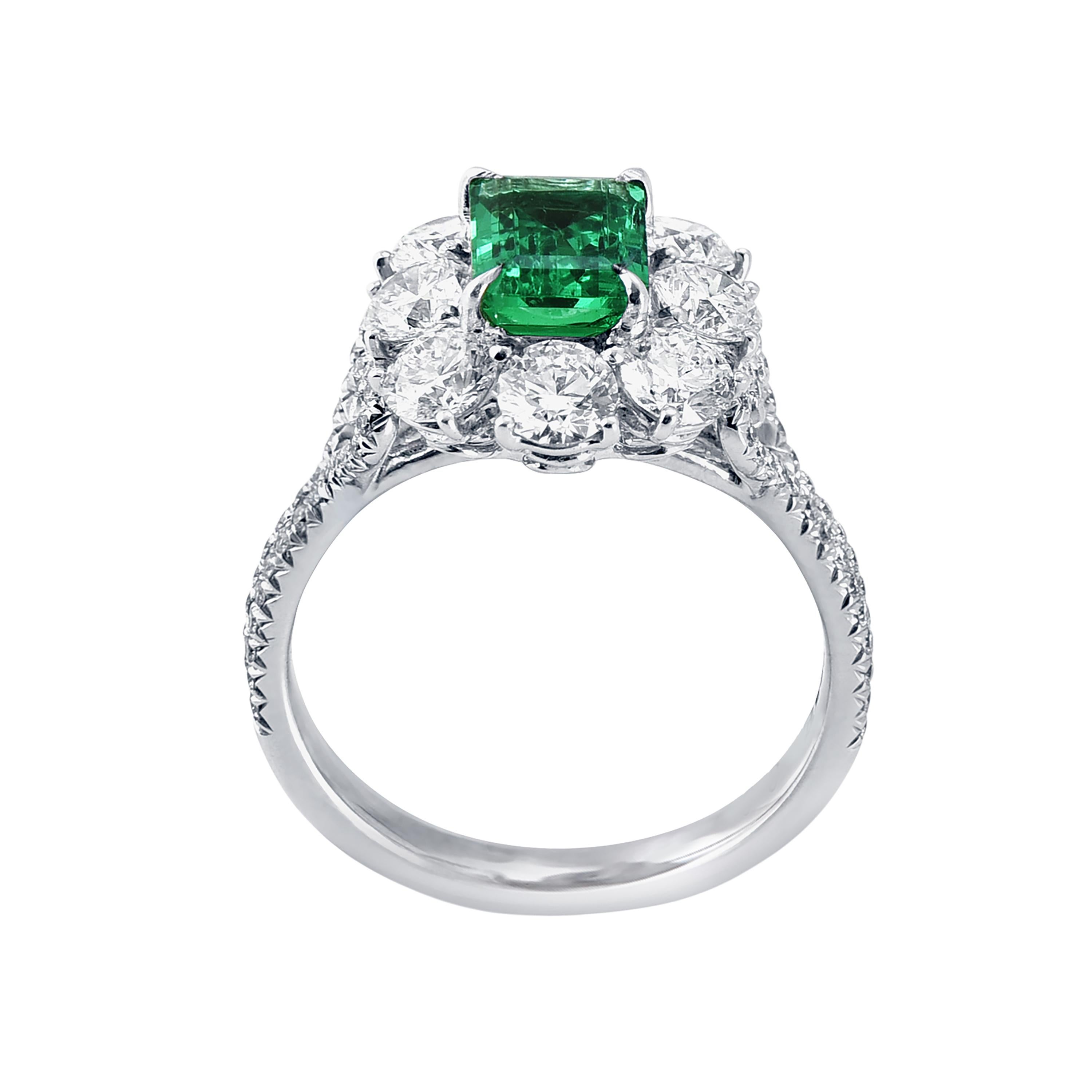 Emerald Cut Laviere Emerald and Diamond Cocktail Ring For Sale