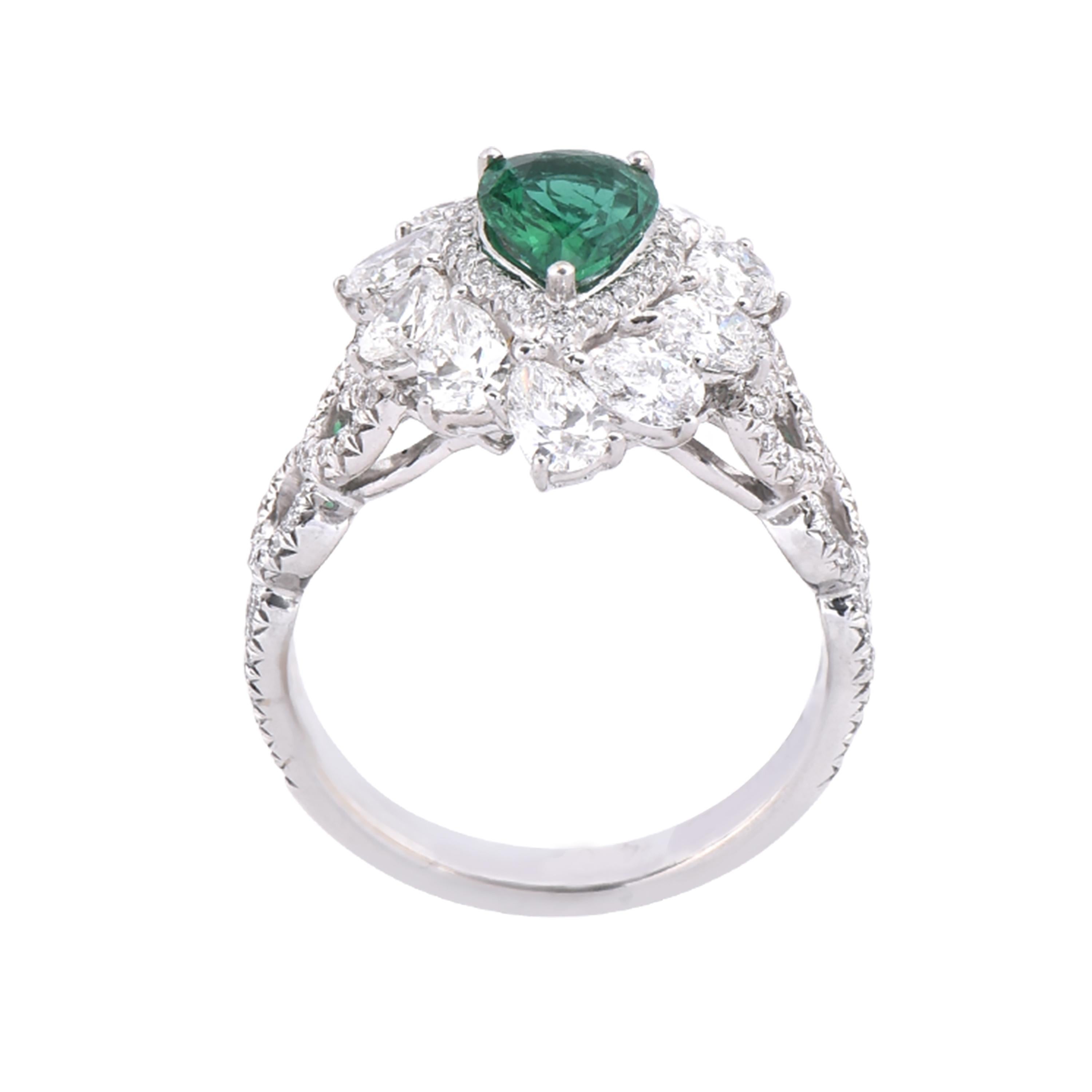 Pear Cut Laviere Emerald and Diamond Cocktail Ring For Sale