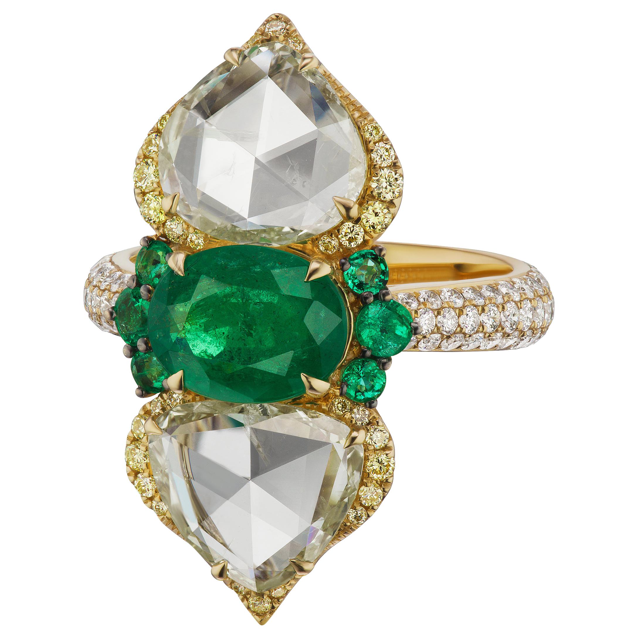 Emerald and Diamond Cocktail Ring in 18K Yellow Gold