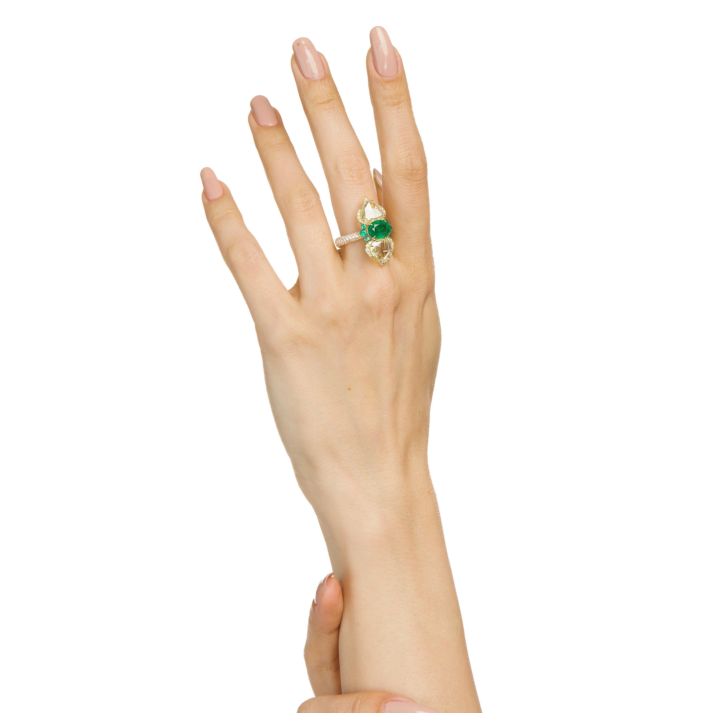 Oval Cut Emerald and Diamond Cocktail Ring in 18K Yellow Gold