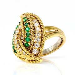 Emerald and Diamond Cocktail Ring Set in 18k Yellow Gold