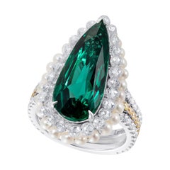 Emerald and Diamond Cocktail Ring with Pearls