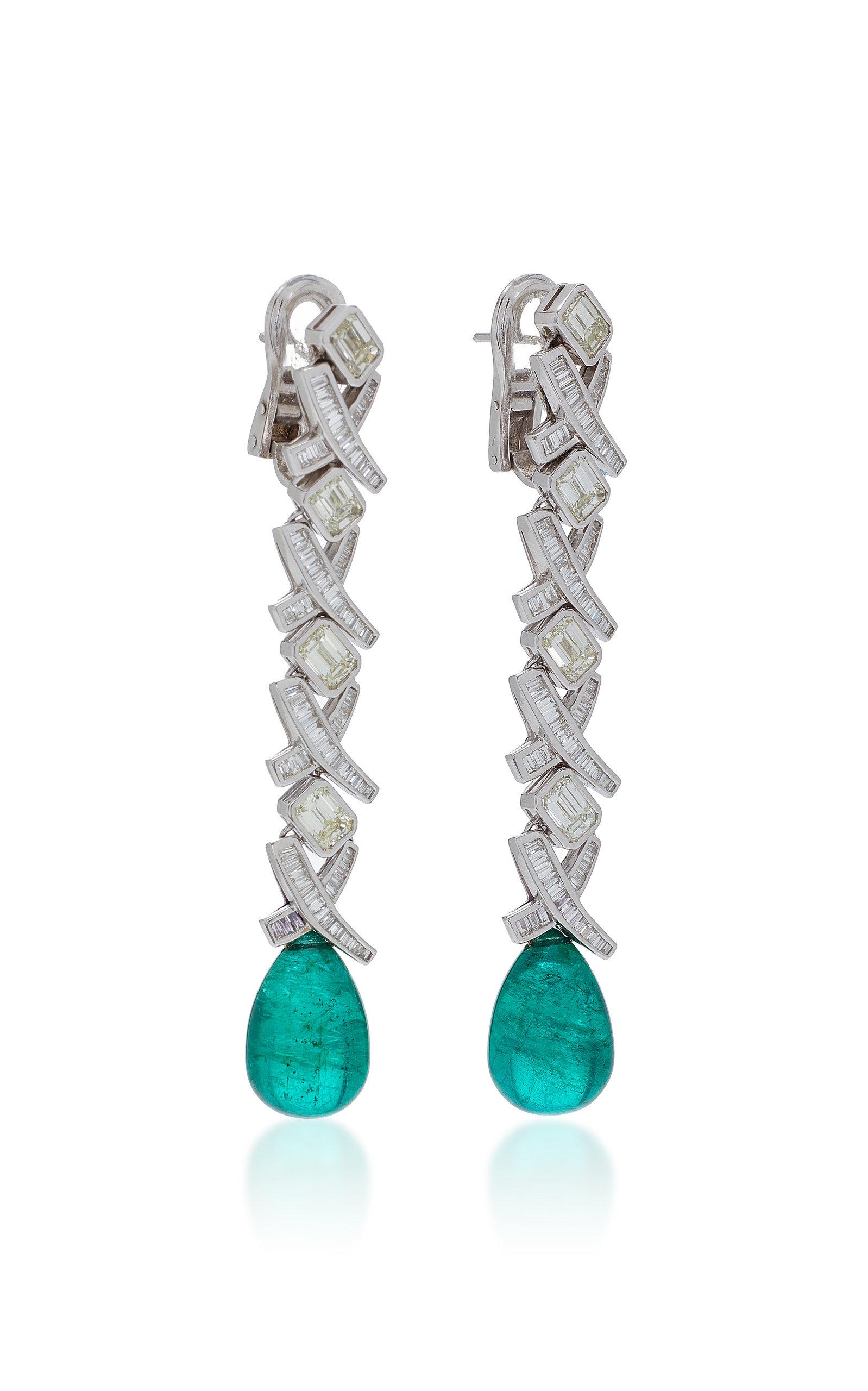 Women's Emerald and Diamond Criss Cross Ear-Pendants