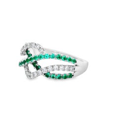 Emerald and Diamond Crossover Band Ring 0.72ct in 14K White Gold Size 7