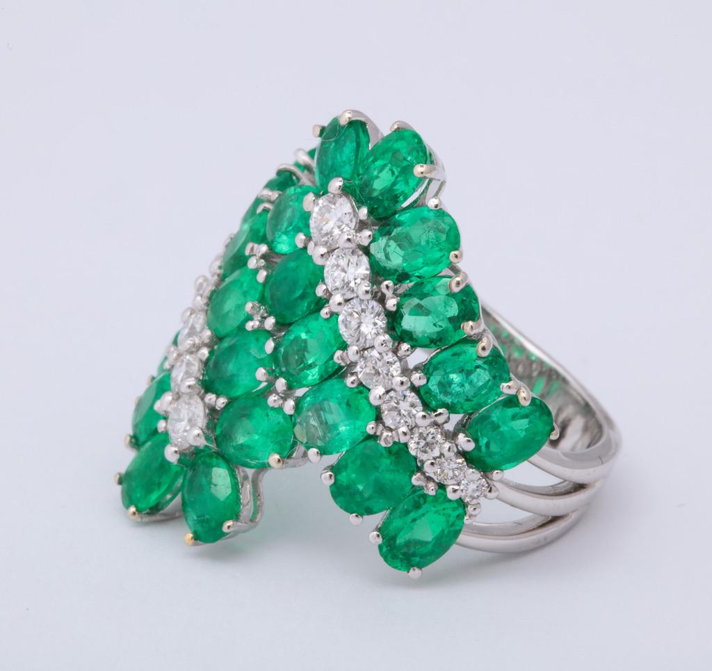 Emerald and Diamond Crossover Band Ring 1
