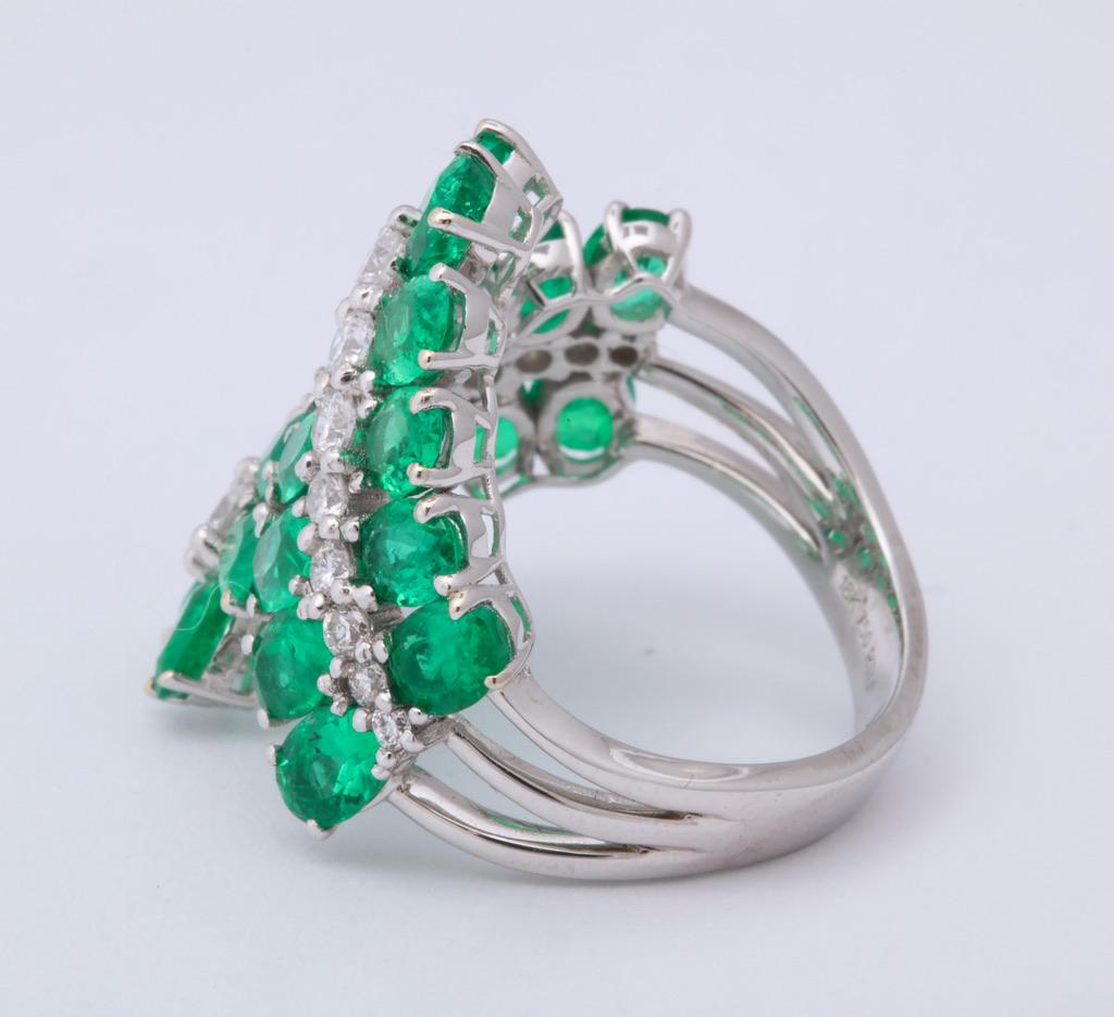 Emerald and Diamond Crossover Band Ring 3
