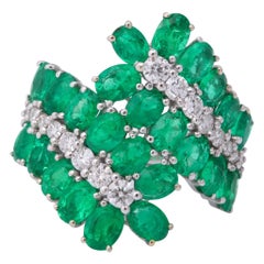 Emerald and Diamond Crossover Band Ring