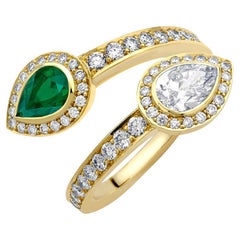 Emerald and Diamond Crossover Ring