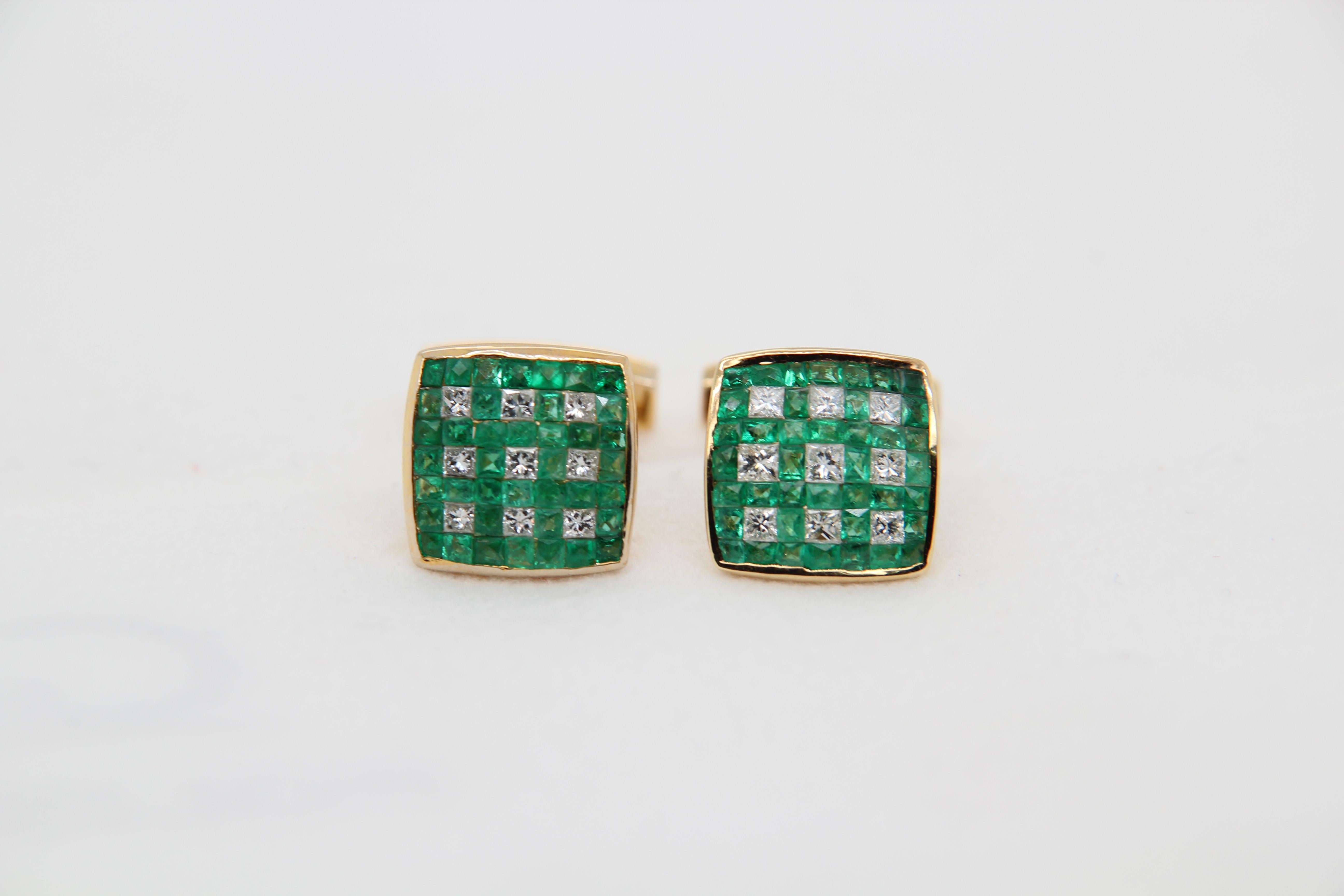 Women's or Men's Emerald and Diamond Cufflinks