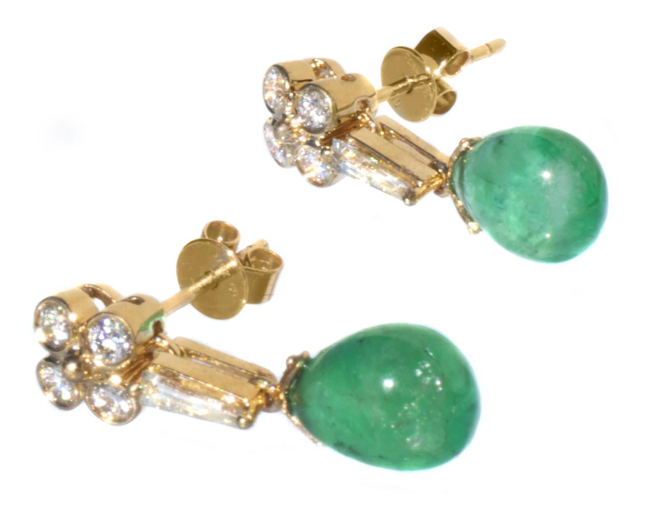 Contemporary Emerald and Diamond Dangle 18K Earrings