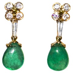 Emerald and Diamond Dangle 18K Earrings