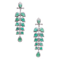 Emerald and Diamond Dangle Chandelier Earrings