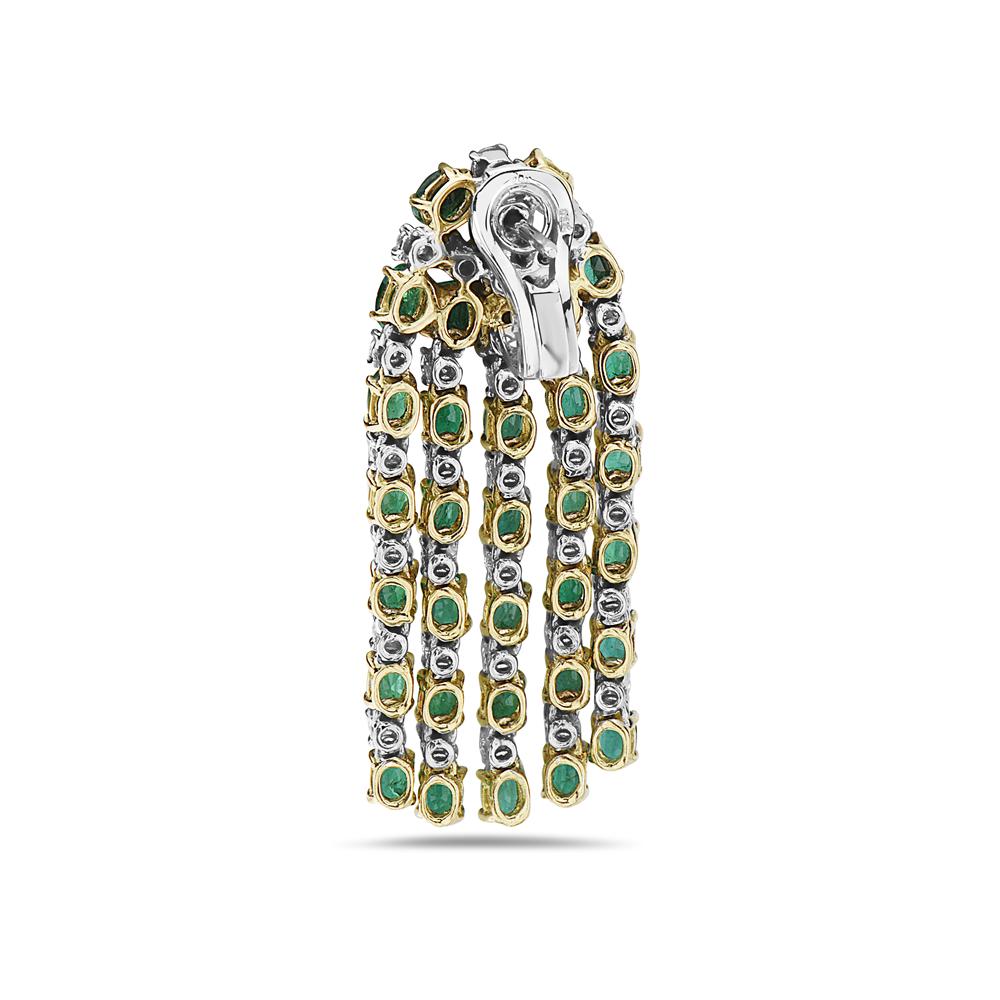 Contemporary Emerald and Diamond Dangle Chandelier Earrings Set in Yellow and White Gold