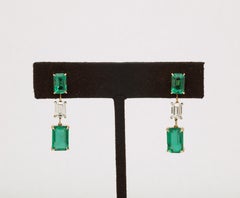 Emerald and Diamond Dangle Drop Earrings