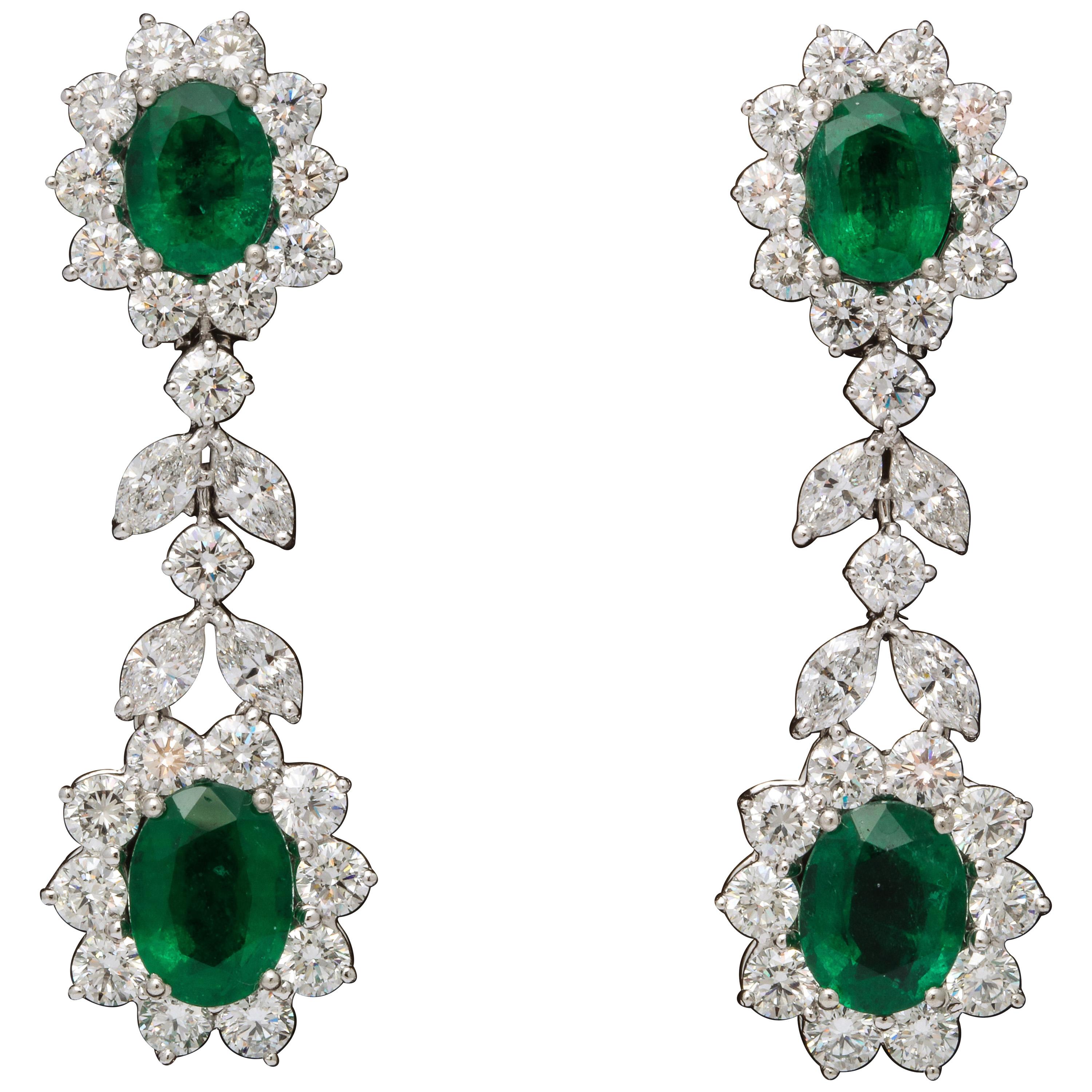 Emerald and Diamond Dangle Drop Earrings