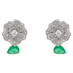 Emerald and Diamond Dangle Earrings 2.3 Carats Total 18k White Gold