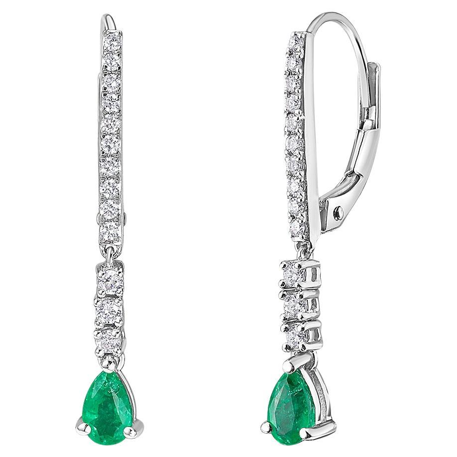 Emerald and Diamond Dangle Earrings 5x3 Pear Shape Emeralds 