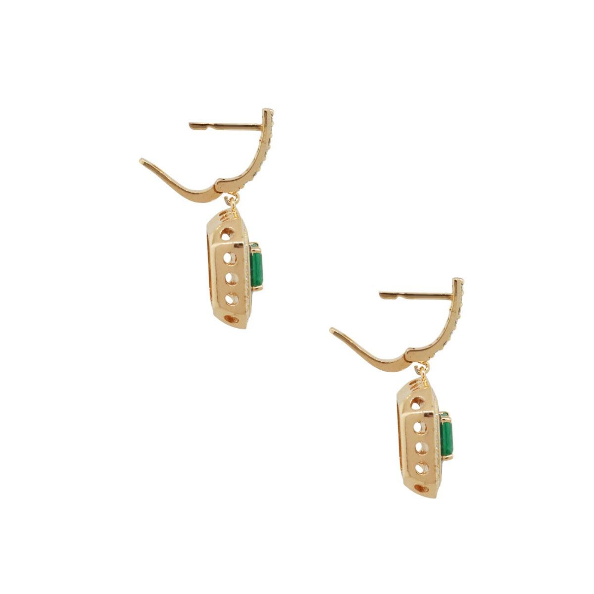 Emerald Cut Emerald and Diamond Dangle Earrings