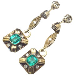 Emerald and Diamond Dangle Earrings