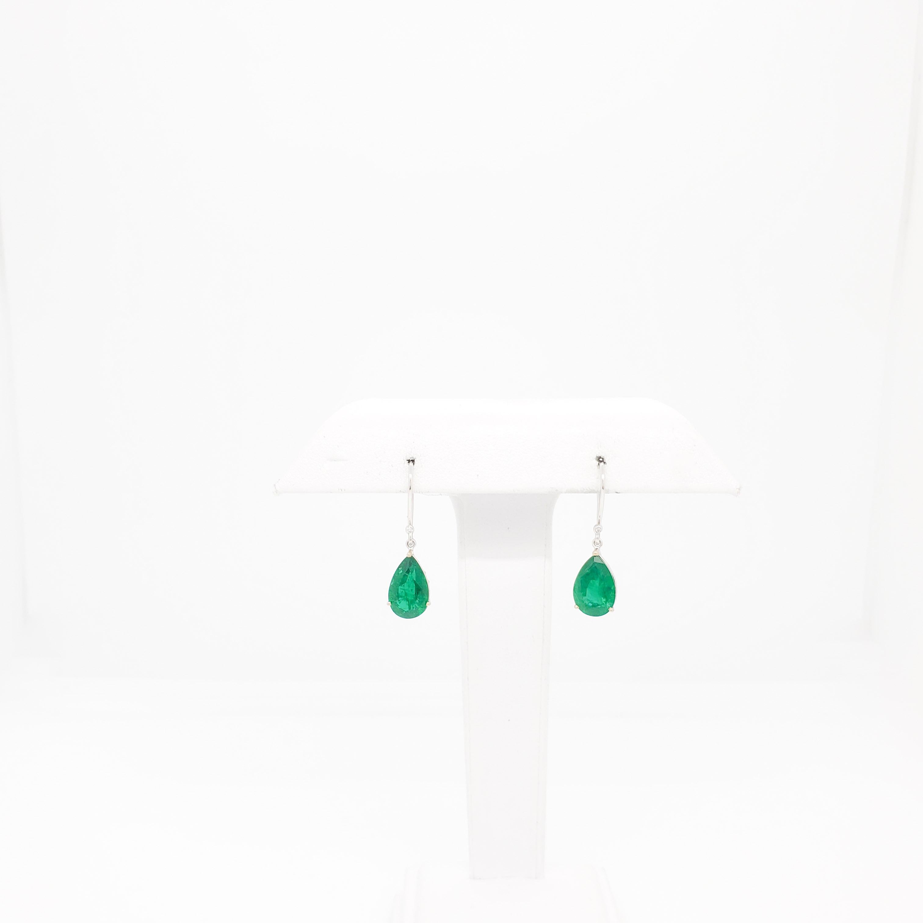 Emerald and Diamond Dangle Earrings in 18k Two Tone Gold For Sale 2