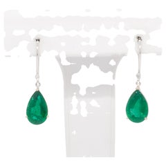 Emerald and Diamond Dangle Earrings in 18k Two Tone Gold
