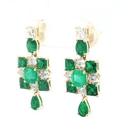 Emerald and Diamond Dangle Earrings in 18K Yellow and White Gold