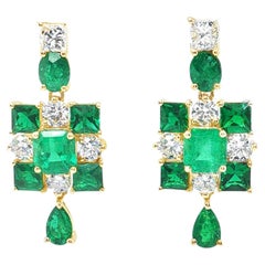 Emerald and Diamond Dangle Earrings in 18K Yellow and White Gold