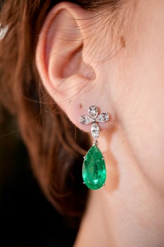 Emerald and Diamond Dangle Earrings  Natural 12ct and 1.6ct Stud Dangle Earring