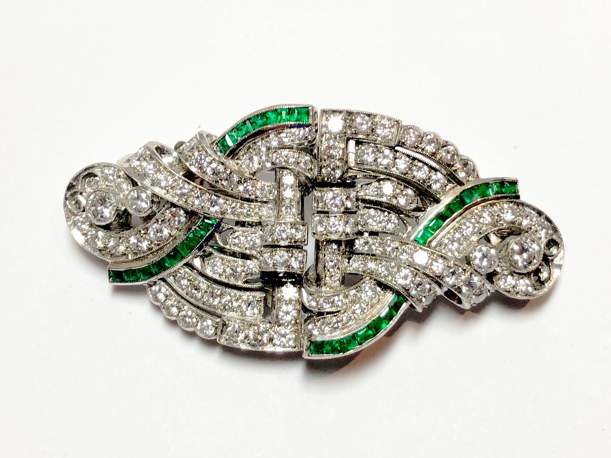 Emerald and Diamond Platinum Double Clip 1