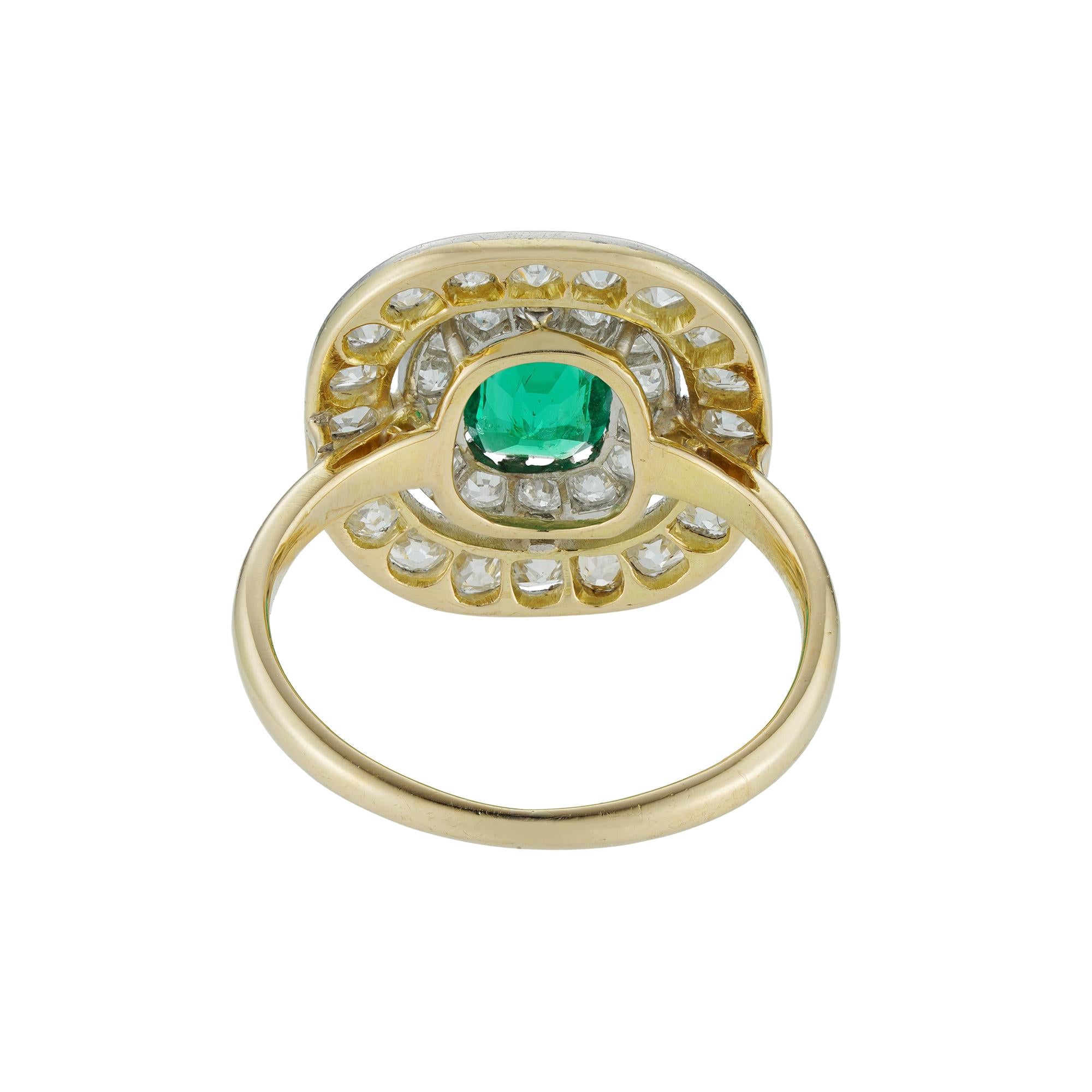 Edwardian Emerald and Diamond Double-Cluster Ring For Sale