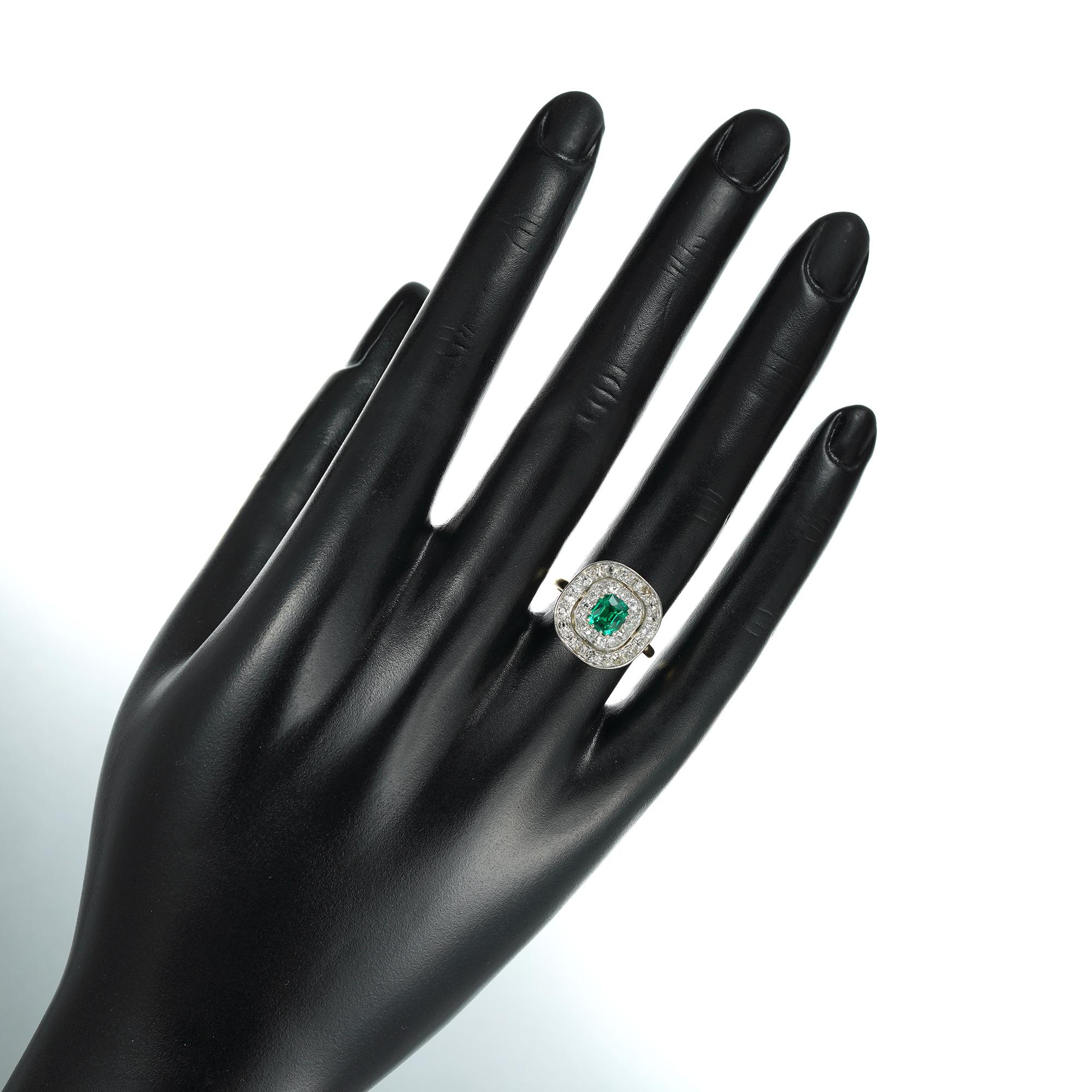 Women's or Men's Emerald and Diamond Double-Cluster Ring For Sale