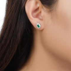 Emerald and Diamond Double Halo Stud Earrings