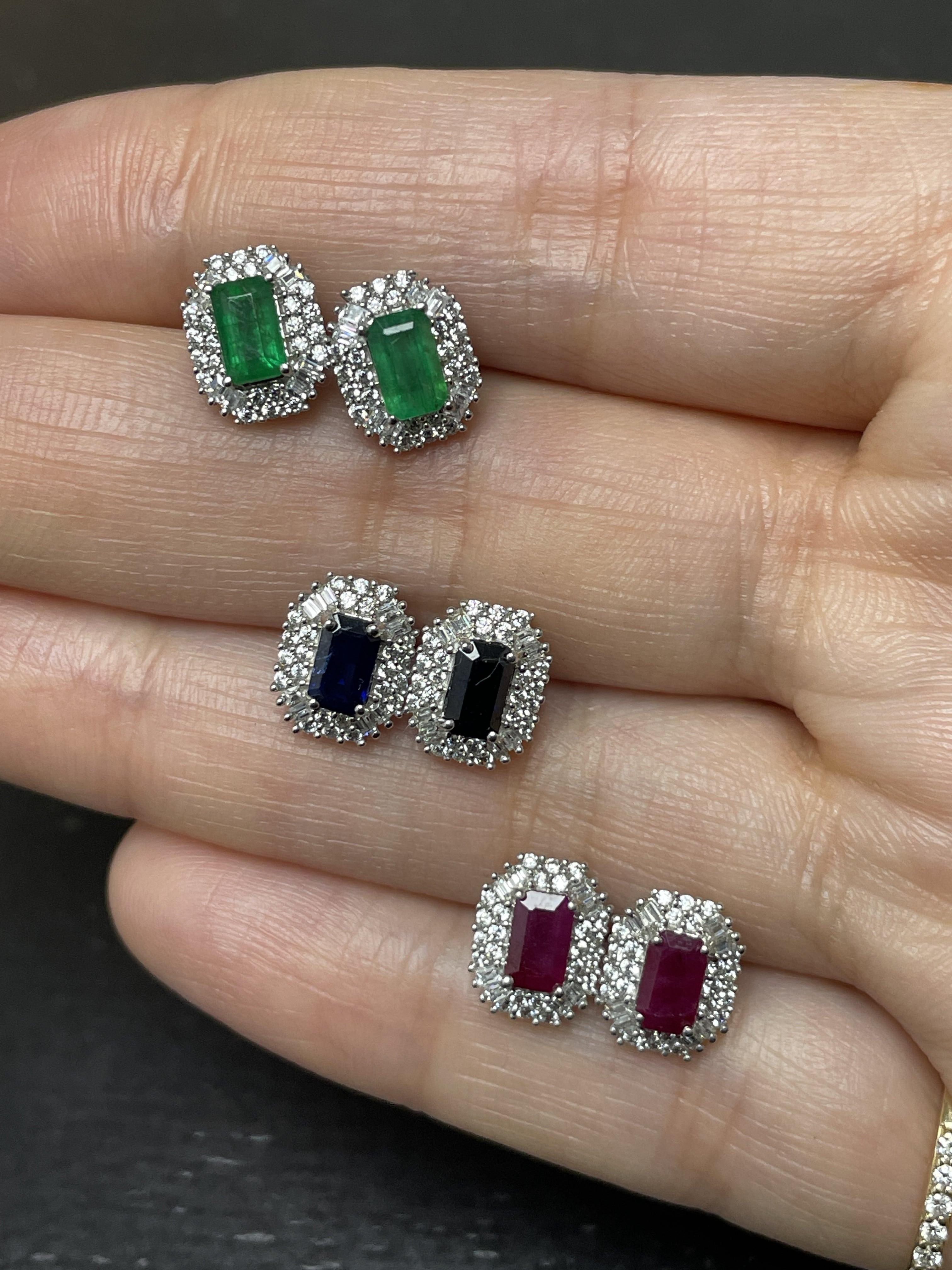 Women's Emerald and Diamond Double Halo Stud Earrings For Sale