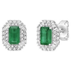 Used Emerald and Diamond Double Halo Stud Earrings
