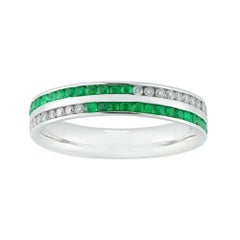 Emerald and Diamond Double Row Ring