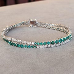 Emerald and Diamond Double Strand Bracelet in 18k White Gold