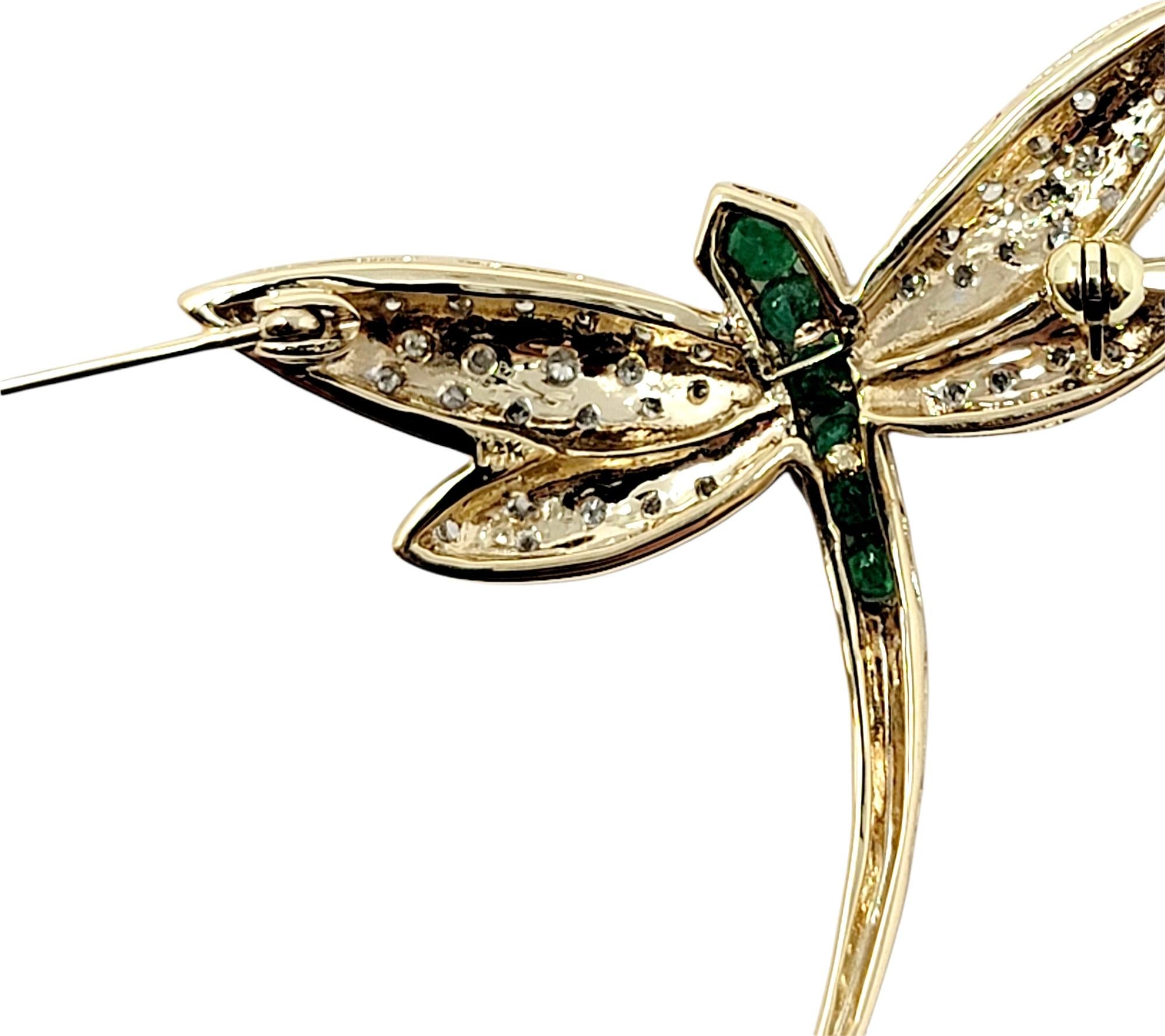 Emerald and Diamond Dragonfly Brooch in 14 Karat Yellow Gold .75 Carats Total 4