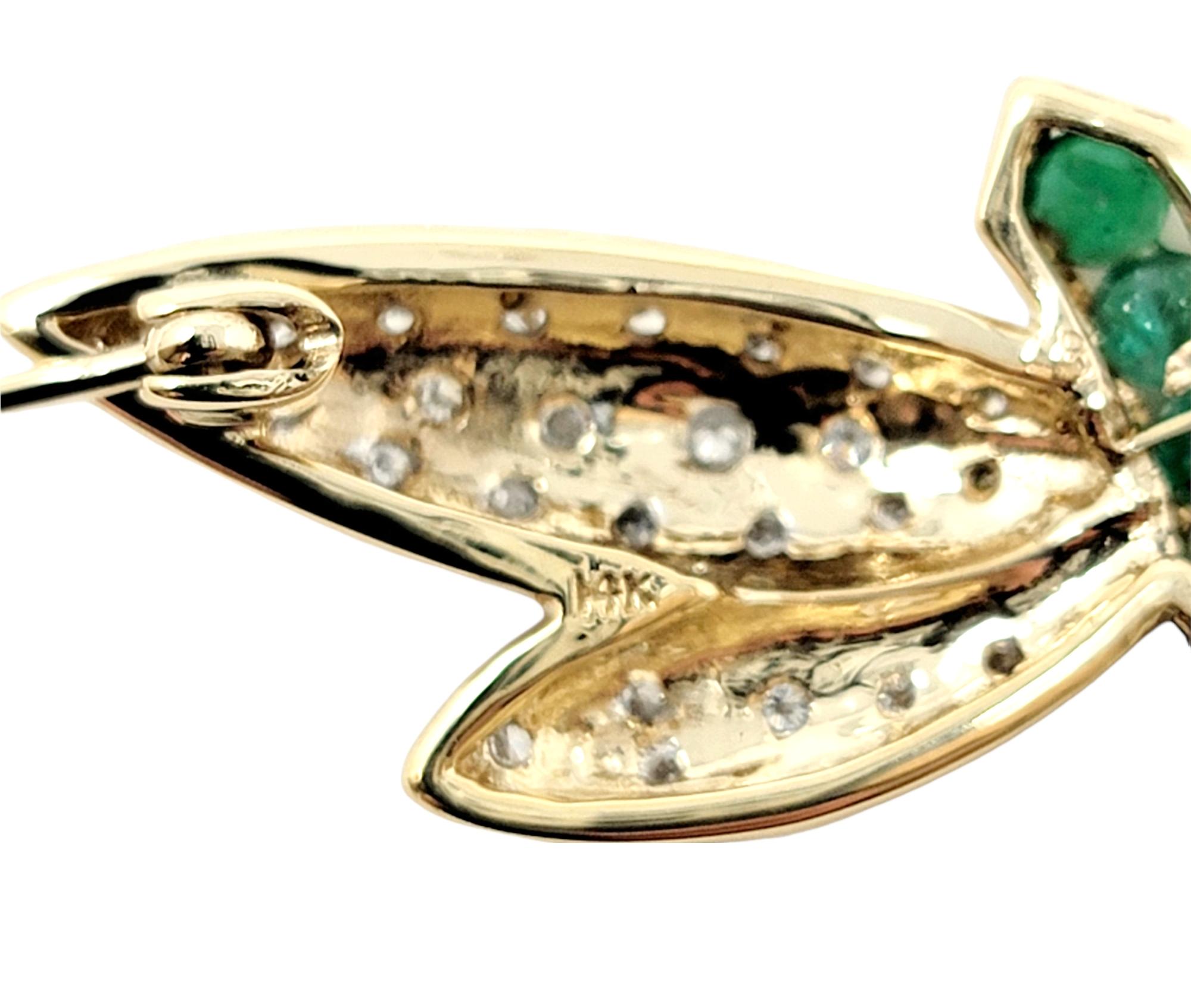 Emerald and Diamond Dragonfly Brooch in 14 Karat Yellow Gold .75 Carats Total 5
