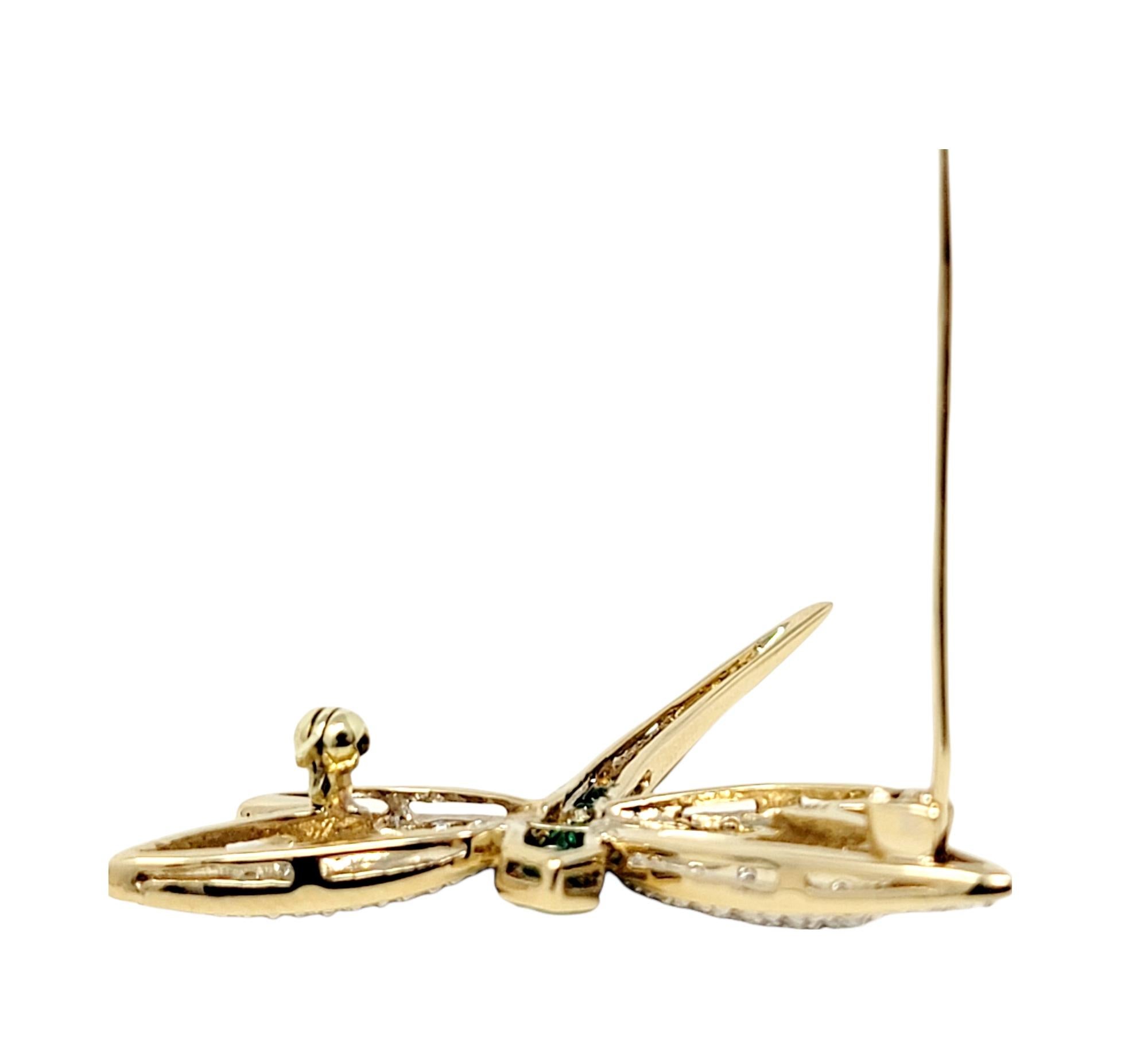 Emerald and Diamond Dragonfly Brooch in 14 Karat Yellow Gold .75 Carats Total 1