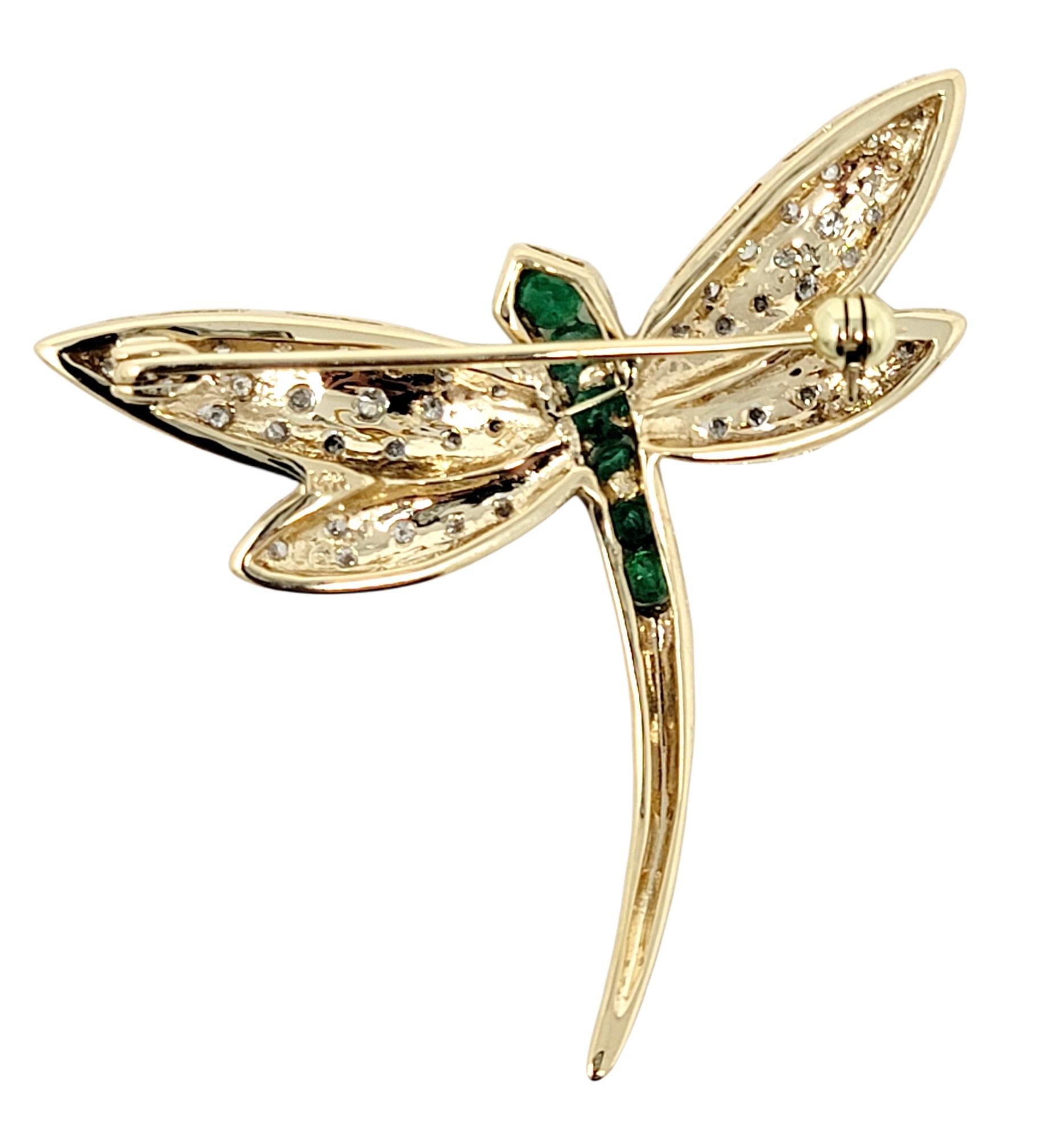 Emerald and Diamond Dragonfly Brooch in 14 Karat Yellow Gold .75 Carats Total 3