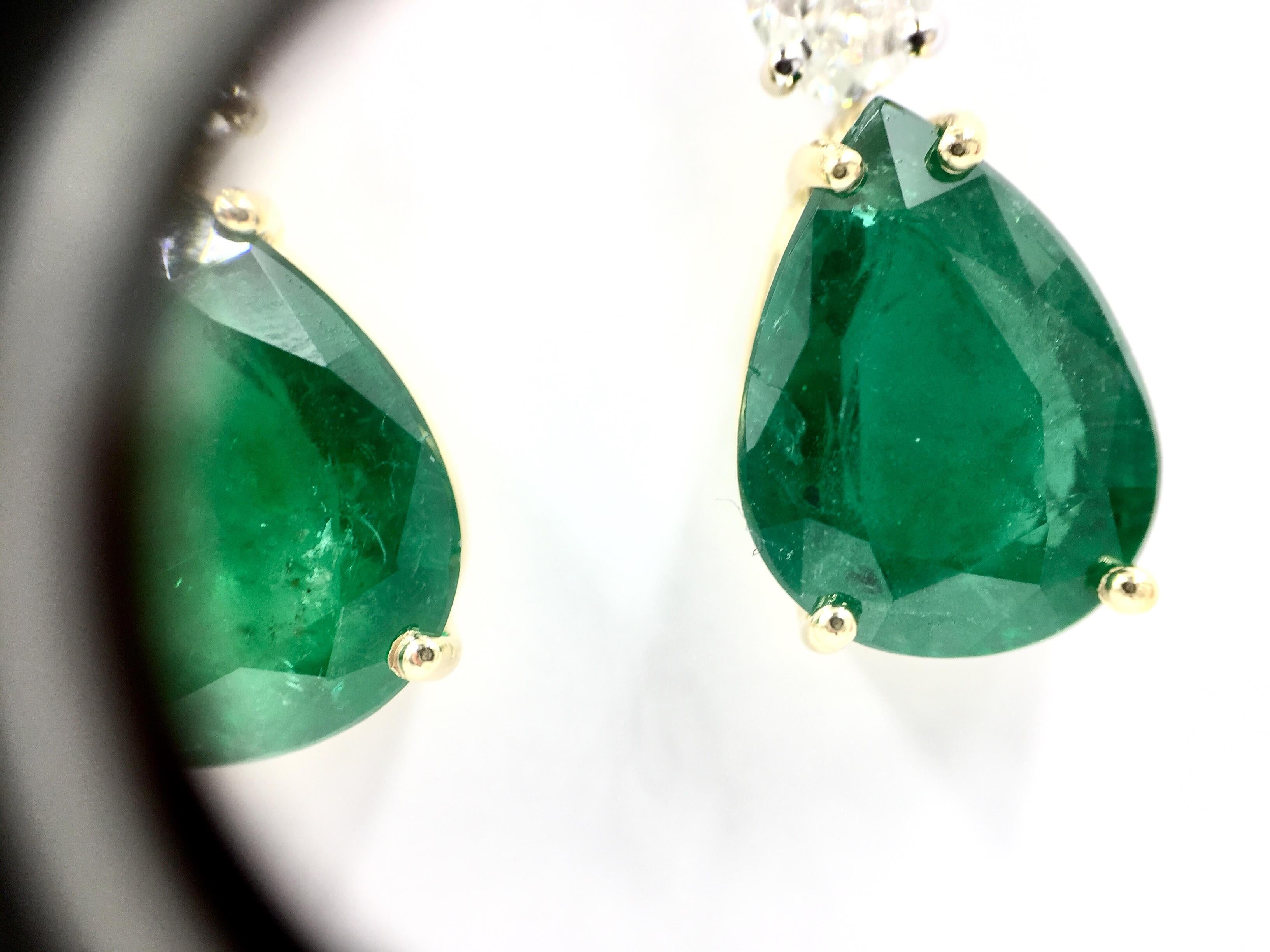 Women's Emerald and Diamond Drop 18 Karat Gold Earrings For Sale