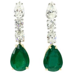 Emerald and Diamond Drop 18 Karat Gold Earrings