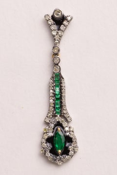 Emerald and Diamond Drop Dangle Earrings