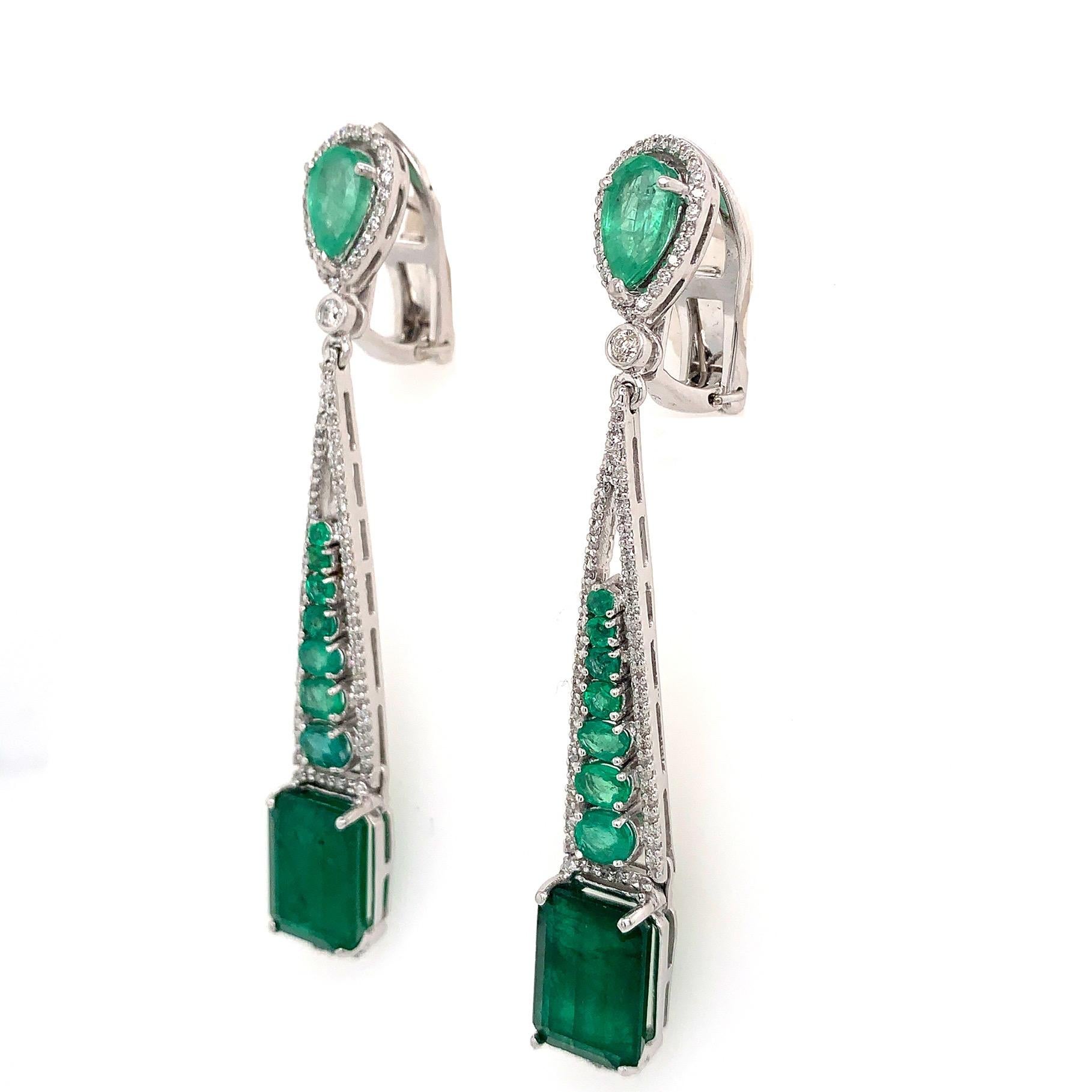 Emerald Cut Emerald and Diamond Drop Dangle Earrings