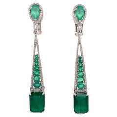 Emerald and Diamond Drop Dangle Earrings