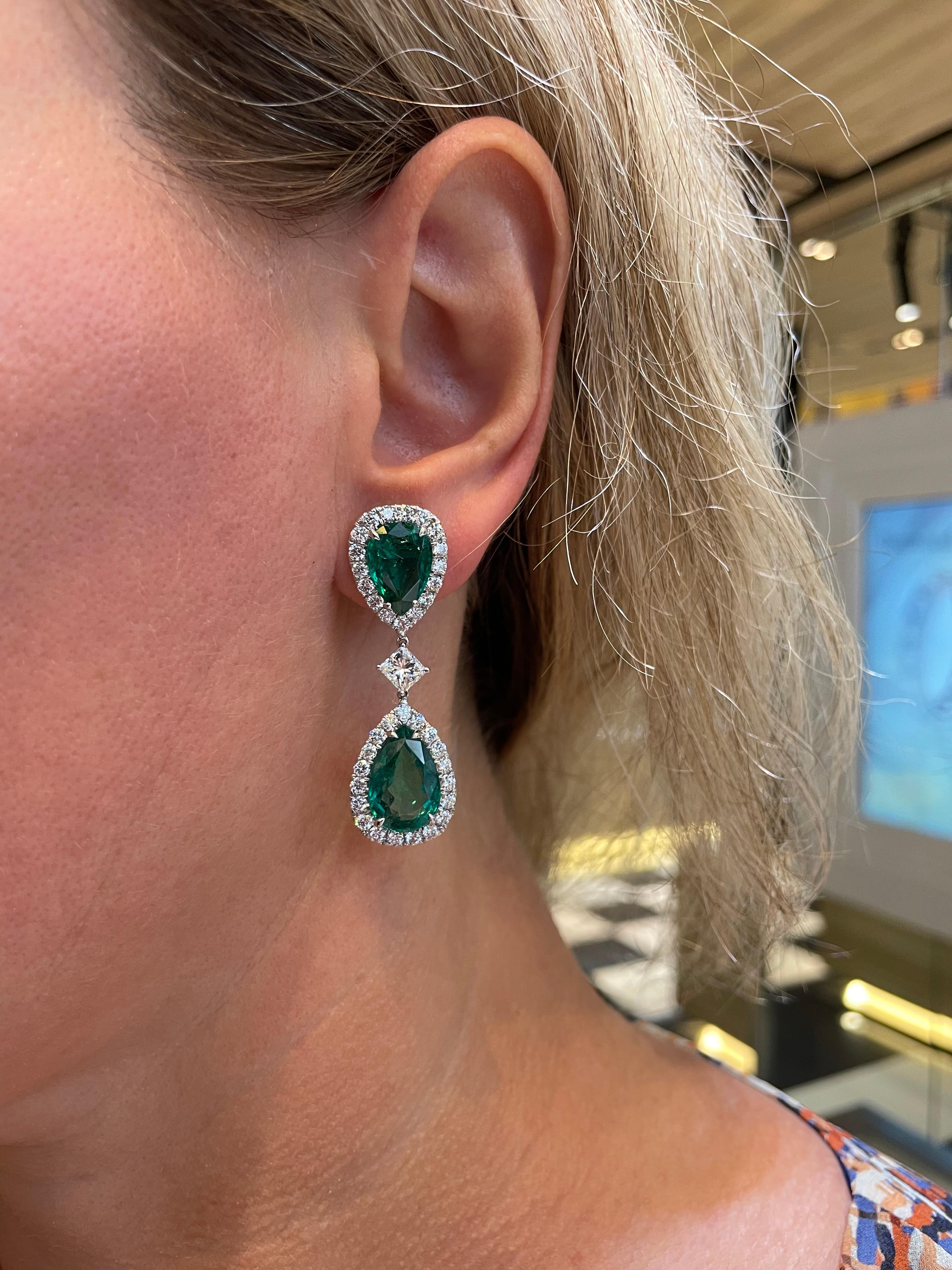 Emerald and Diamond Drop Earring  For Sale 6