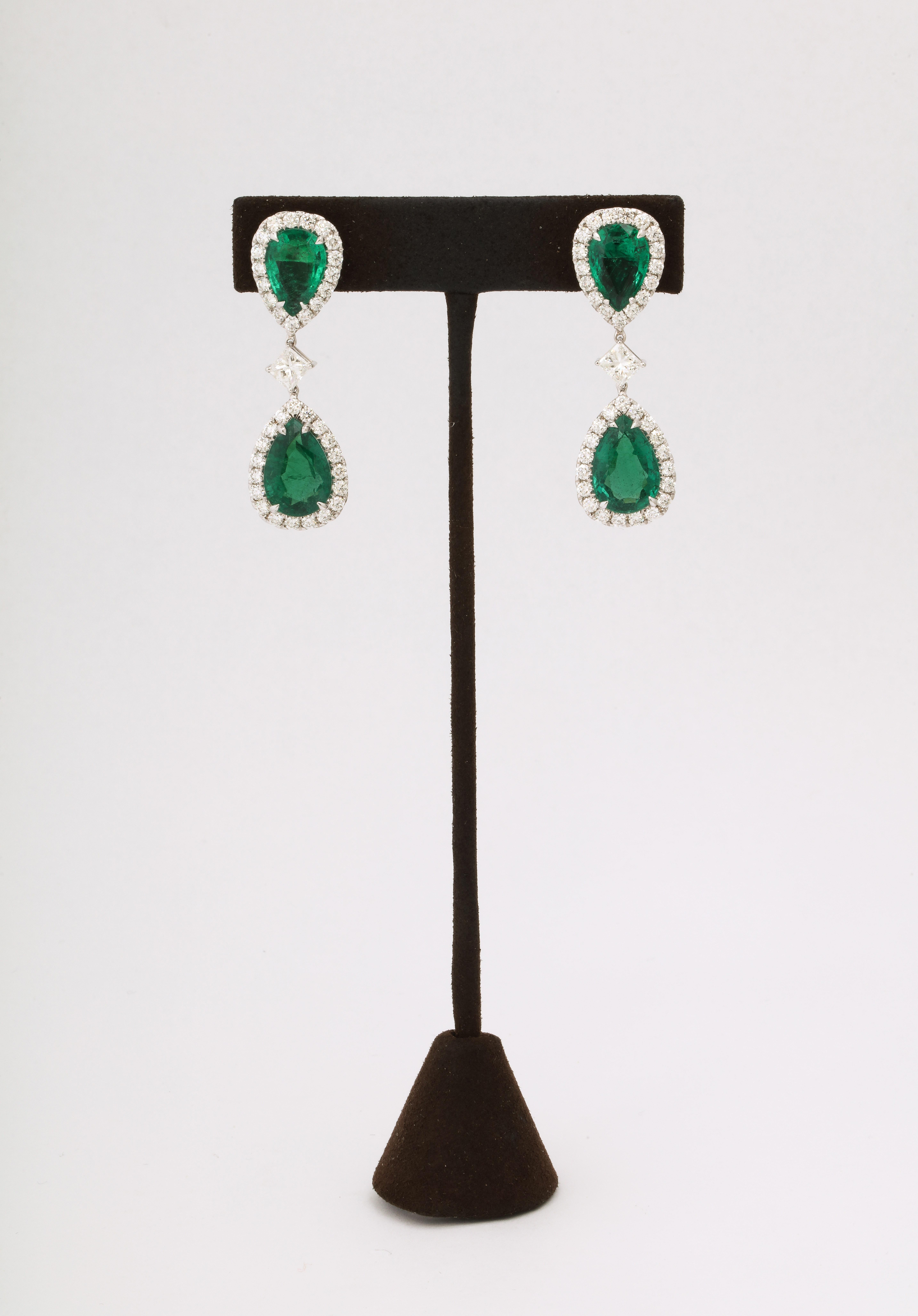 Pear Cut Emerald and Diamond Drop Earring  For Sale