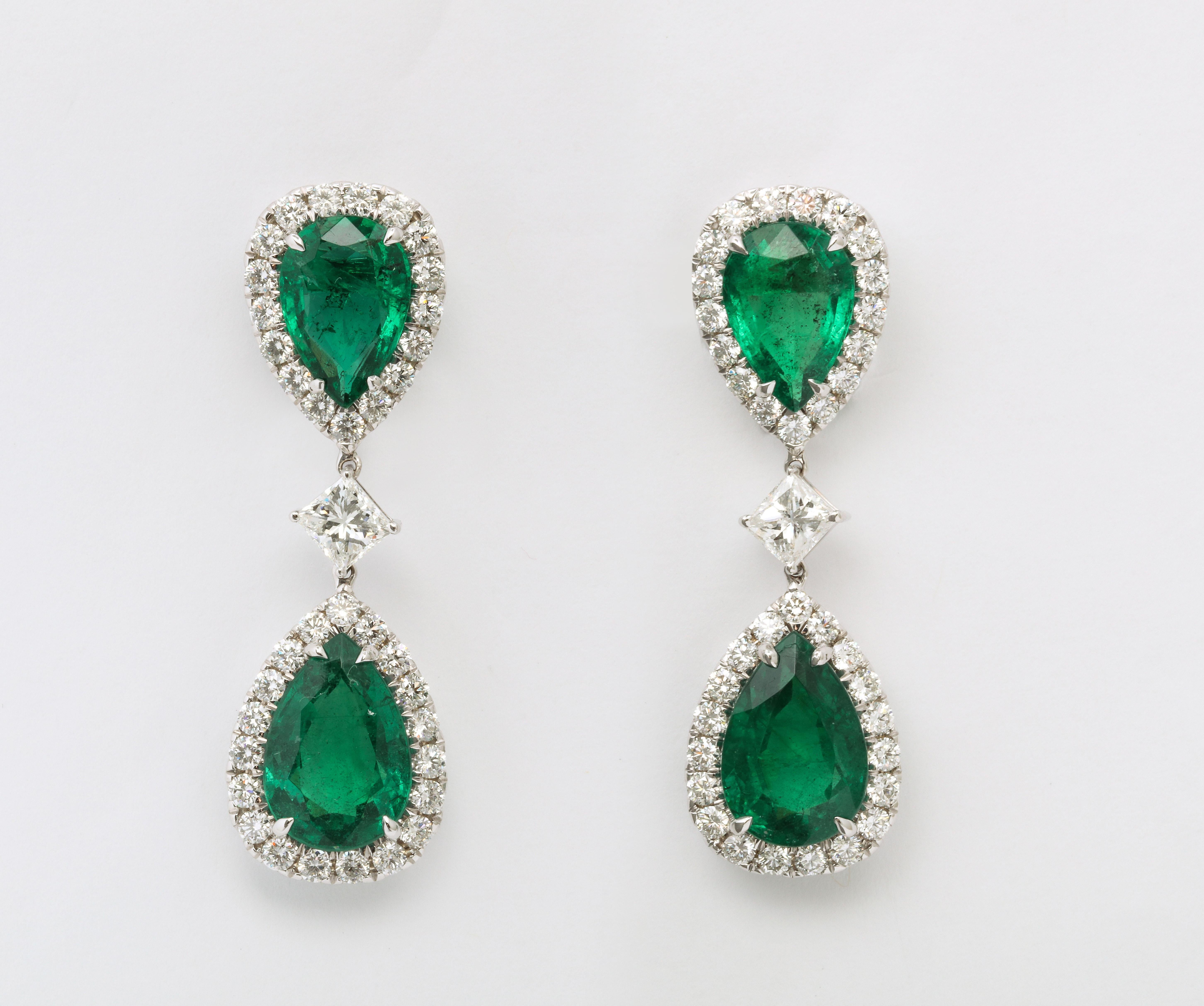Women's Emerald and Diamond Drop Earring  For Sale