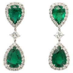 Smaragd- und Diamanttropfen-Ohrring 