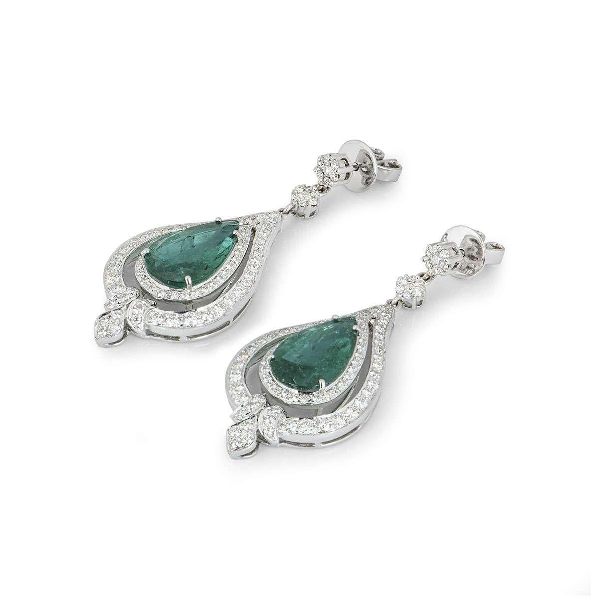 Pear Cut Emerald and Diamond Drop Earrings 8.02 Carat Emeralds 2.44 Carat Diamonds For Sale